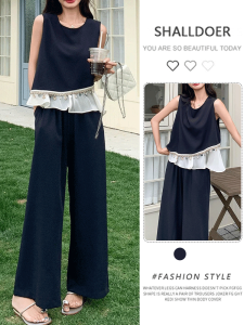 Shalldoer | Luxurious Summer Womens Outfit 2025 New Style Sleeveless Tank Top Wide Leg Pants Two-Piece Set Fashionable Elegant Look