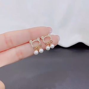 ANTING KOREA PEREMPUAN DEWASA MOTIF KEPALA BERUANG SIMPUL PITA MUTIARA AKSESORIS PERHIASAN ANT81