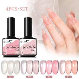 QAZIXU 1/4Pcs Jelly Nude Gel Nail Polish 4 Colors Semi Permanent Transparent Nail Gel Soak Off UV LED Nail Art Popular Color