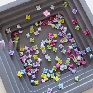 50/100Pcs 3D Colorful Flower Nail Charms Mixed-Size Resin Five-Petals Floral Nail Art Decoration DIY Spring Manicure Accessories