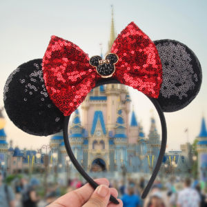 2024 Disneyปราสาทดอกไม้ไฟแผ่นหูHeadband Sequins Bow Hairbandสําหรับสาวเด็กเทศกาลปาร์ตี้DIY Headwearอุปกรณ์เสริม