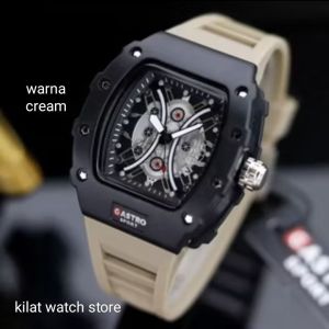 Jam Tangan Cowok Tali Karet Kotak Oval Tanggalan Aktif