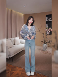 High Waist Micro Flare Jeans Womens Lace Patchwork Slim Fit Washed Denim Spring Autumn Season Pear Shape Life Saver New Style