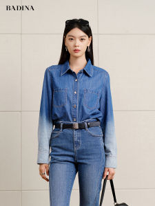 Batina Tie Dye Gradient Rhinestone Denim Shirt Summer New Style Casual Straight Leg Cotton Blend Long Sleeve Womens Top
