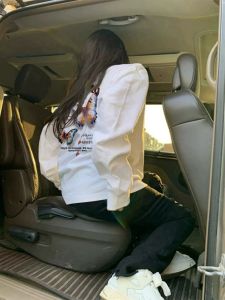 Áo Thun Dài Tay Màu Trắng Phong Cách Mỹ Cho Nữ Mùa Thu 2024 Áo Thun Cotton Dáng Rộng in Họa Tiết Hoạt Hình Thường Ngày