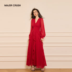 Celebrities French Style Red Beach Elegant Flared Maxi Dress