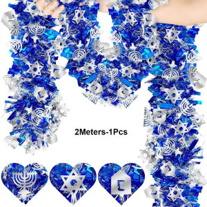 Judaism Ribbon Garland Decorations Hanukkah Blue Glitter Decor Hanging String Banner Garland Hanukkah Party Home Supplie 