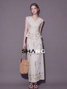 SHANGSHA | Autumn French Unique Luxury Holiday Style Floral Tied Dress