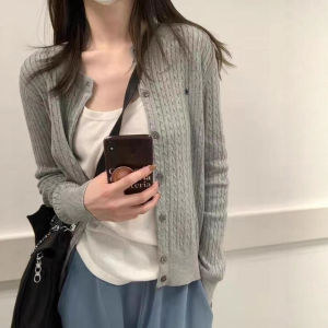 Áo Len Cardigan Dệt Kim Màu Xám Cho Nữ Cổ Tròn Thêu Nút Đơn Mềm Mại Thời Trang Thu Xuân Mới Về Áo Khoác Ngoài Thường Ngày