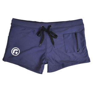 Uxh Men Boxer Pocket Zipper Swimming Trunks Boxer Briefs Polyester-Spandex Fabric Design Elastic Plus Size Swimming