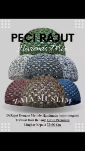Zaja - Peci Rajut Haremis Mix Kombinasi Warna Dan Hitam Kopiah Rajut Bulat Songkok Tawon Tebal