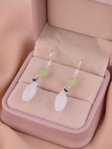 925 Sterling Silver Hook Earrings with Turquoise Chinese Luck Lock Design for Women Retro National Style Fashion Jewelry