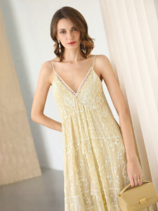 COCOBELLA | Embroidered Fringe Lace Splice Dress