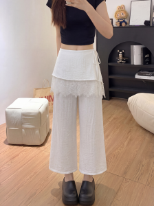 AIYITI | Stylish Lace Pannel Two-piece Design Loose Pants