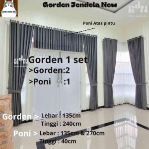 Gorden 1 Sett Dengan Poni Atas Pintu 1 Paket Gorden Polos 2 Gorden + 1 Poni Atas Pintu