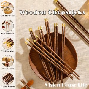 Vision 5/12 Pairs Chinese Zodiac Chopsticks Solid Wood Chopsticks Chicken Wing Wooden Chopsticks Wax-Free Non-slip Reusable Chinese Chopsticks