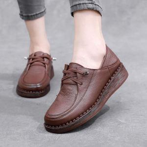 Comfortable Platform Non Slip Womens Beef Tendon Bottom Shoes Leather Soft Bottom Middle-Aged and Elderly Mom Shoes Autumn New Shoes Leather Shoes