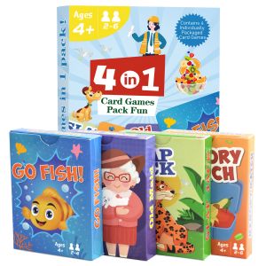 4 in 1 Kids Card Games: Go Fish Old Maid Memory Match Slap Jack Birthday Gifts for Boys and Girls Ages 4+ Educational Game