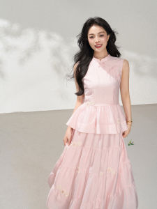 KEIKO | New Chinese Style Pink Slanted Collar Ruffled Embroidered Top and Skirt Set