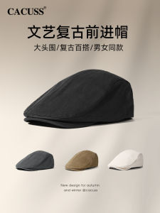 หมวกเบเร่ต์สไตล์ย้อนยุค CACUSS สำหรับผู้ชายและผู้หญิง ฤดูใบไม้ร่วง/ฤดูหนาว หมวกทรงกลมใหญ่ หมวกแฟชั่นสีดำ หมวกผ้าฝ้ายระบายอากาศได้ดี
