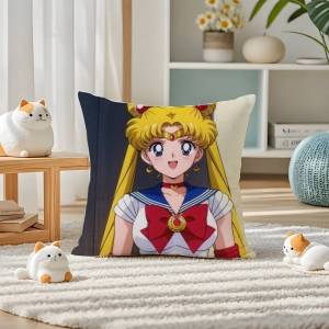 Bandai | Sailor Moon Usagi And Mamoru Anime Plush Pillow Cover Soft Short Plush Cushion Cover For Sofa Bedroom Home Decor Gift Decoration