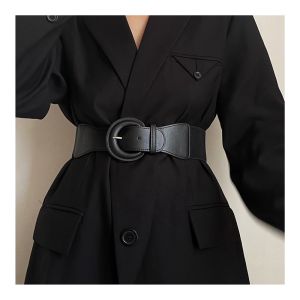 Fashion Belt Womens Wide Elastic Leather Easiest for Match Black with Suit Dress Coat Waist Seal Decoration Waist Outwear