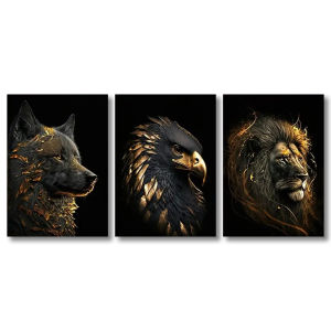 3pcs/set Modern Poster Golden Wolf Gold Eagle Lion Wall Art Canvas Painting Art for Living Room Bedroom Decor Housewarming Gift