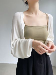 French Style Batwing Sleeve Knitting Cardigan Thin Womens Shawl Early Autumn Fancy Sling Dress Short Outer Wear Blouse