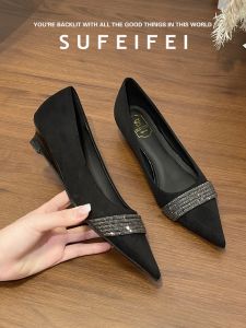 รองเท้าส้นสูงหนังนิ่มสำหรับผู้หญิง ทรงหัวแหลม ส้นบาง ทรงหัวแหลม ทรงหัวมน รองเท้าส้นสูงแบบสวมสบาย สไตล์ฝรั่งเศส ฤดูใบไม้ผลิ 2025