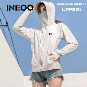 INEOO UPF50+ Sunscreen Clothing for Men Women Summer Outdoor Cycling Sports Zipper Hooded Sun-proof Clothing Womens Windbreaker
