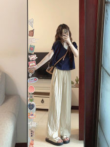 Bộ Đồ Thể Thao Dành Cho Nữ Mùa Hè Phong Cách Hàn Quốc Thoải Mái Nối Áo Ống Rộng Quần Trọn Bộ Phù Hợp Với Tông Màu Trà