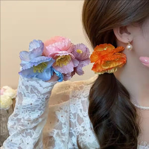 ดอกไม้ผ้าคอร์นป๊อปปี้ขนาดใหญ่ที่รัดผมดอกไม้ใหญ่ผ้าจำลองดอกไม้เครื่องประดับผมสดฤดูร้อน