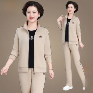 Pierre Cardin เสื้อผ้าทำงานฤดูใบไม้ร่วง/ฤดูหนาวสำหรับผู้หญิงวัยกลางคนและผู้สูงอายุ เสื้อคลุมกันหนาวแบบลำลอง เสื้อผ้าทำงานแบบลำลอง ชุดสามชิ้น แขนยาว ปกติ