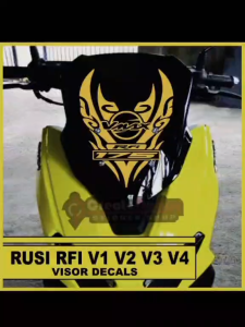 RUSI VMAX RFI 175 VISOR DECALS for RFI V1 V2 V3 V4 Motorcycle Accessories. Black and yellow flame design on motorcycle visor.