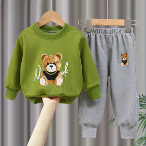 Stylish Bear Print Boys' Sweatshirt & Pants Set: A Perfect Fit for Ages 1-8