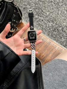 Soft Roropie Metal Chain Stitched Leather iWatch11  Watch SE3 Band Intelligent Device Accessories Wristband Handbag