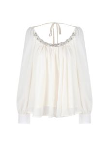 IELGY Chiffon shirt womens pearl sequin backless lace up top
