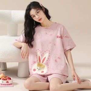 Miiow | Pure Cotton Short Sleeve Sleepwear Set For Women Summer Thin Style Home Clothes Short Pants V-neck Print Casual Youth Wear