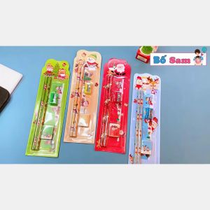 Bộ dụng cụ học tập 4 món noel bút chì gôm tẩy thước kẻ gọt bút cute Shop Bố Sam