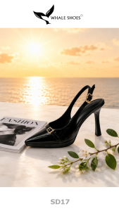 Giày Slingback (SD17) Whale Shoes gót 10cm đúp mũi 1cm khóa cài mạ vàng đế chống trượt