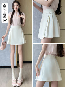 New Chinese Style Asymmetrical Chiffon Skirt Womens Summer High Waist Slim Looking A- line Suit Skirt Fashion Tape Pleated Short Pantskirt