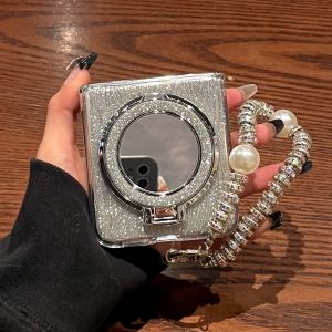 Xiaomi MixFlip Folding Screen Phone Case Womens Full Cover Mirror Chain Anti-Fall Protective Shell Transparent Luxury Fashion