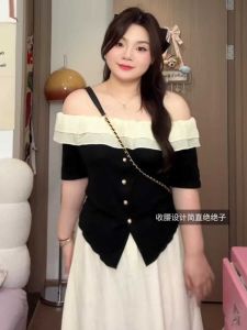 Color Block Ruffle Hem One Shoulder Womens Top Slimming Design Summer Commute Short Sleeve Korean Style Pure Color T-shirt