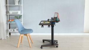 Sit Stand Study Desk with Wheels Adjustable Height and Monitor Shelf