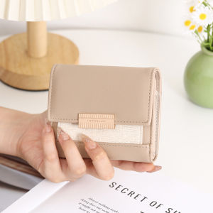 Korean Japanese Multi Functional Color Block Short Wallet for Women 2025 New Fresh Style Student Coin Purse with Buckle