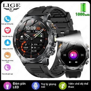 LIGE | Đồng Hồ Thông Minh Nam LIGE Có Chức Năng Gọi Điện Qua Bluetooth Theo Dõi Nhịp Tim Và Đồng Hồ Đeo Tay Chống Nước Pin 1000mAh Đèn Pin LED Thể Thao Ngoài Trời