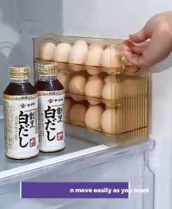 Refrigerator Organizer 3 Tier Flip Design 30 Grid Egg Holder Fresh Keeper Food Storage Rack