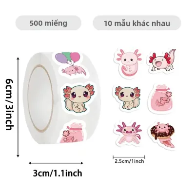 500 Chiếc Axolotl Dán Cuộn Dễ Thương Đề Can Chống Thấm Nước Cho Nhật Ký Laptop Sổ Lưu Lớp Học Trường Học Cho Tiệc