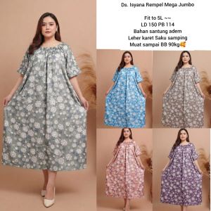 Daster Fuji Santung Adem - Daster Karet Dada Mega Jumbo LD 150 | Pakaian Wanita > Dress | Fit to 5L ~ 150-114 | Bahan karet santai adem | Leher karet Saku samping | Muat sampai BB 90kg
