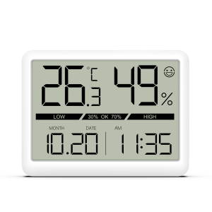Brifit 3.6 inch Humidity Meter Thermometer Digital Travel Clock Battery Powered High Accuracy Display Temperature(℉/℃) Date 12/24H Time LCD Large Number Outdoor Indoor Hygrometer
